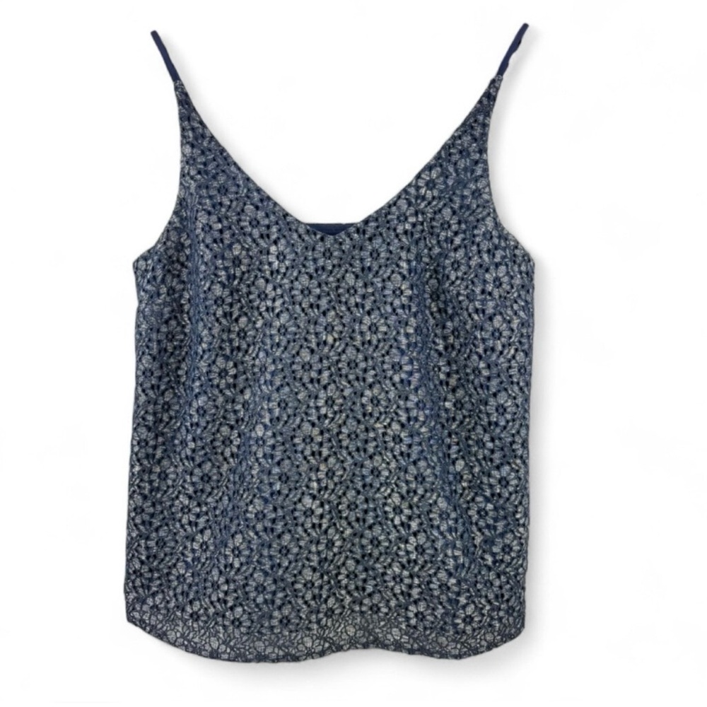 Banana Republic Sleeveless Tank Floral Navy Eyelet Lace Top Chic Party Small